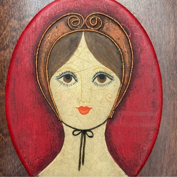 Rare Vintage 1960s Red Wooden Handmade Decorative Hand Mirror, Artist Signed - Picture 4 of 16